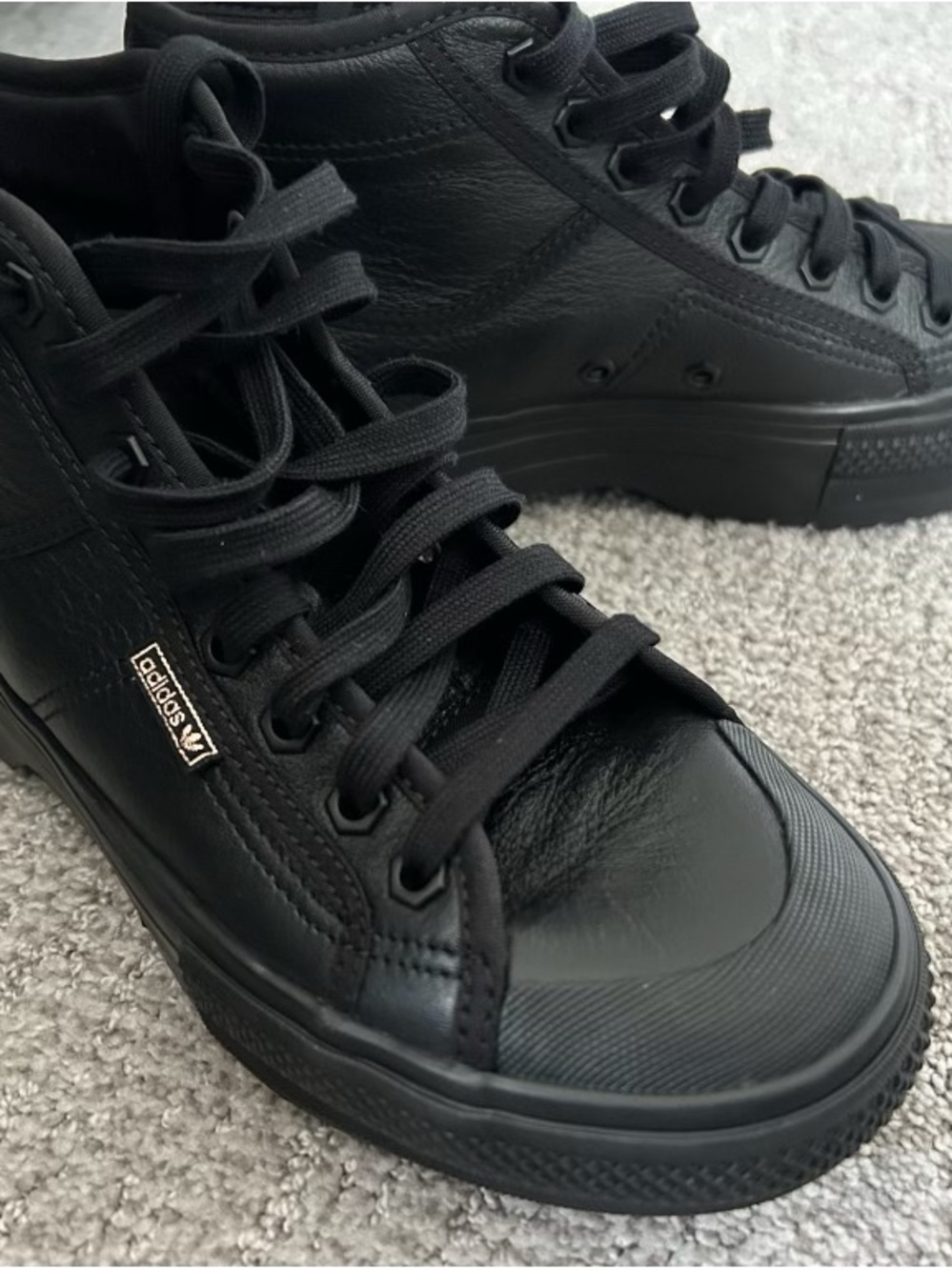 Adidas Black Leather Low-Top Platform Sneakers Size 8